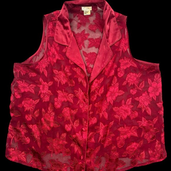 Secret Treasures Red Sheer Lace Vest - Picture 1 of 7